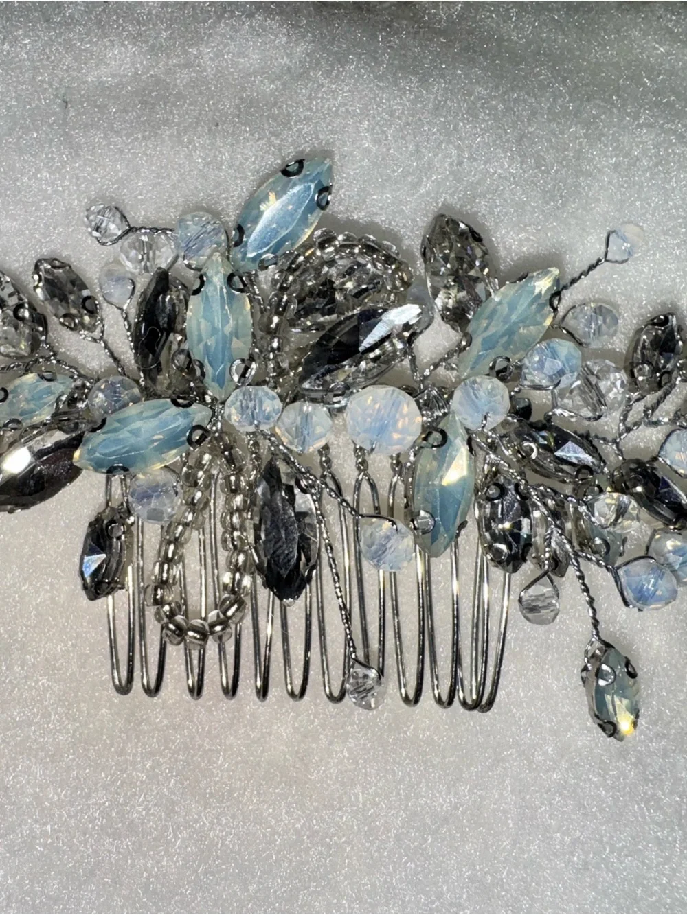 Crystal and Blue Floral Hair Comb - Elegant Women’s Hair Accessory